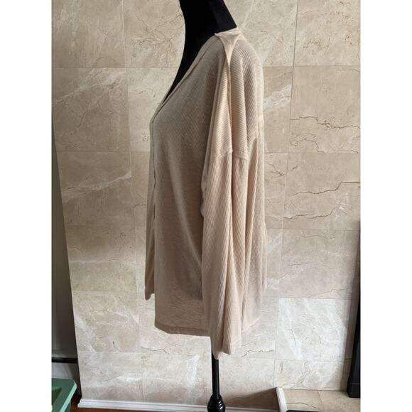 POL Beige Ribbed Knit Top - Small Cottagecore Holiday Boho Neutral Slouchy Layer - Picture 7 of 11